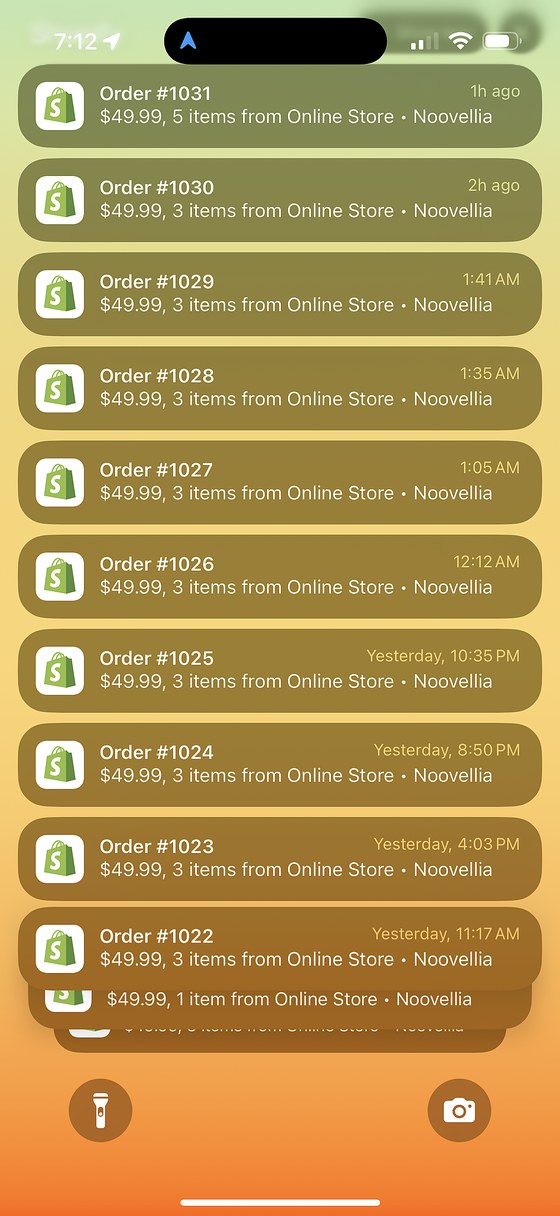 Notificaciones de órdenes de Shopify en tiempo real